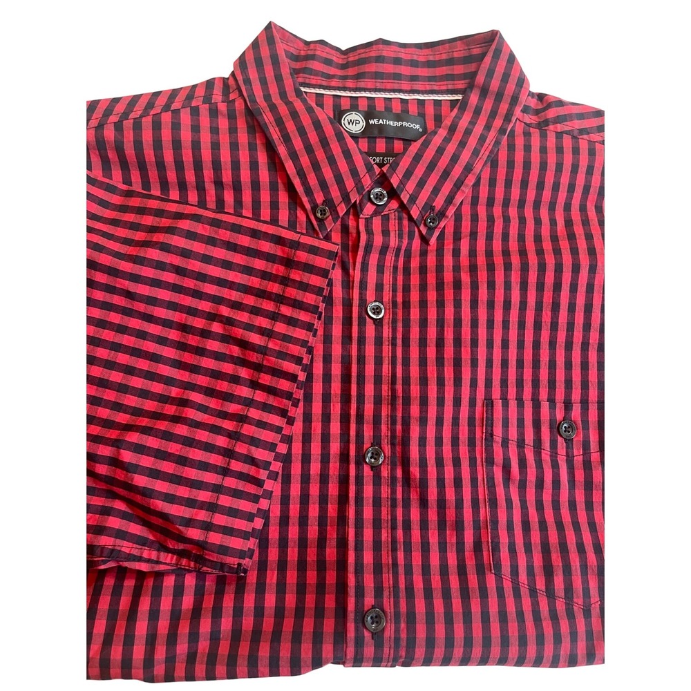 Weatherproof Mens XXL Red Black Buffalo Plaid Comfort Stretch Short Sleeve Shirt